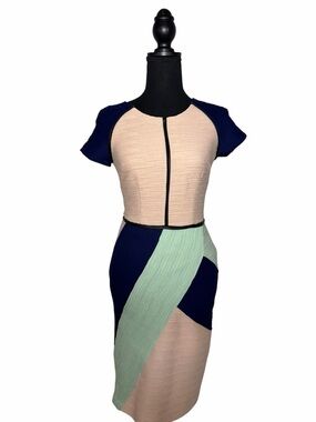 Maeve Navy, Blush & Mint Colorblock Midi Dress Sz 2